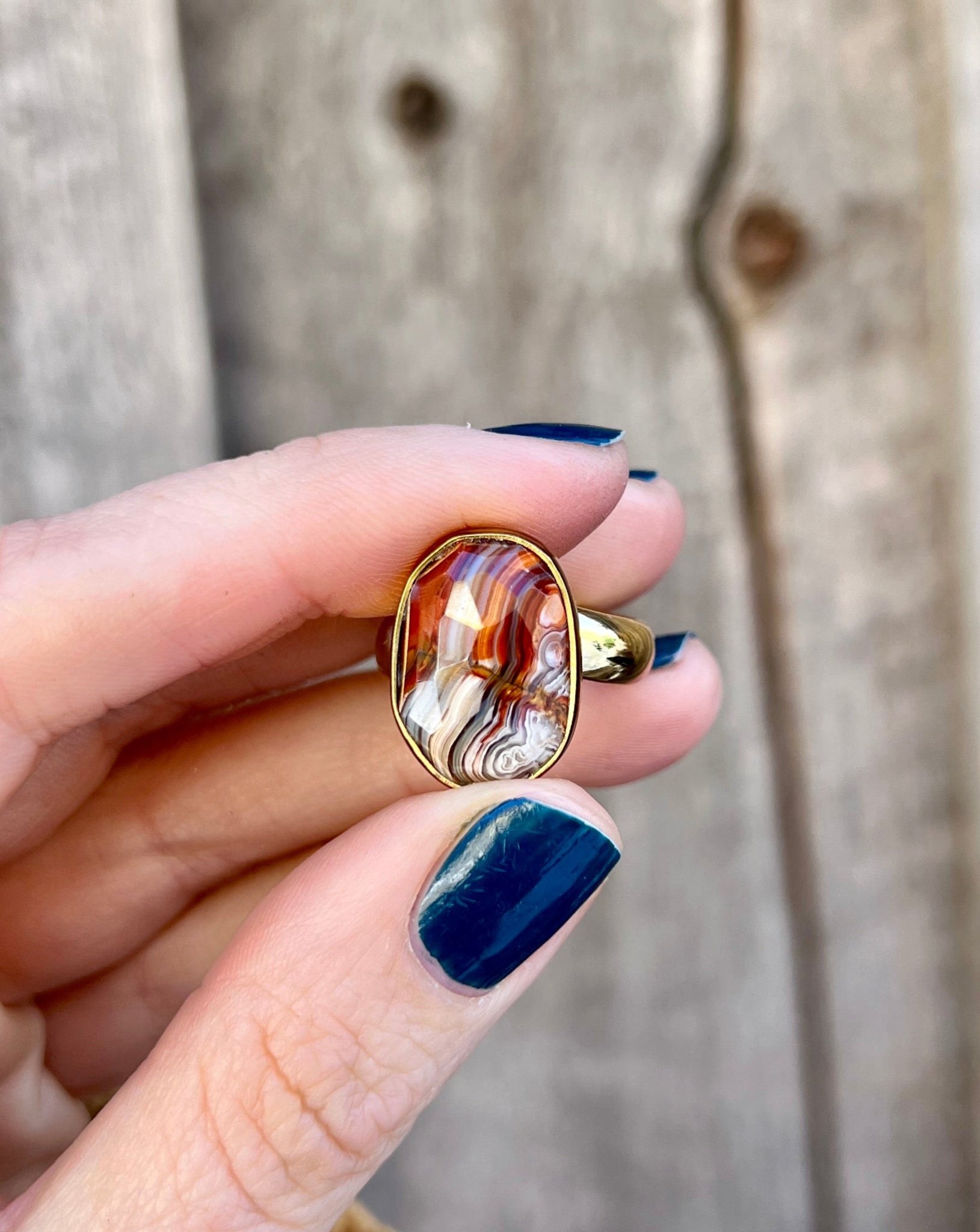 Red Agate & Gold Alchemia Adjustable Ring W4