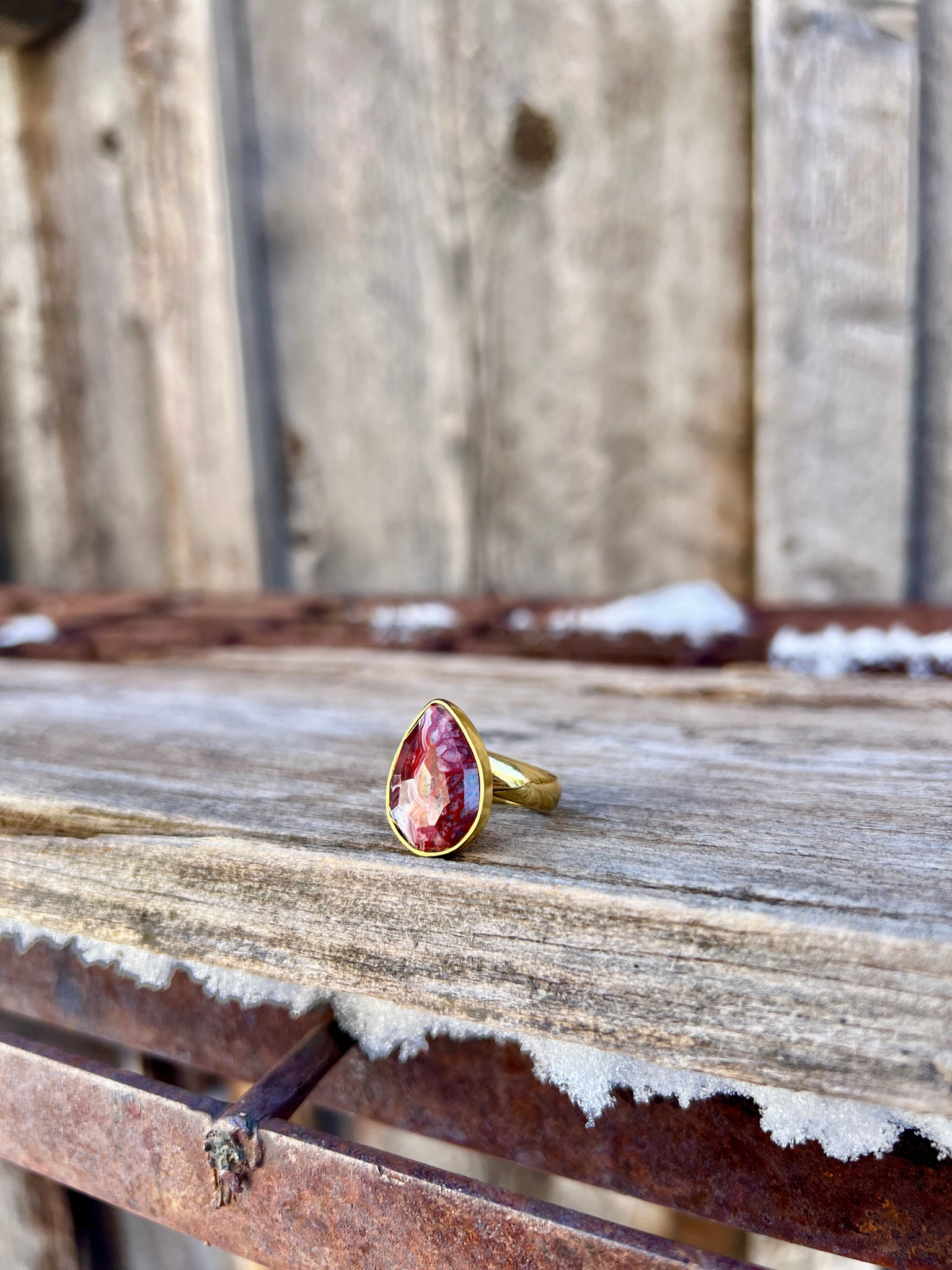 Red Agate & Gold Alchemia Adjustable Ring W5