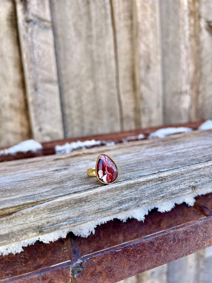 Red Agate & Gold Alchemia Adjustable Ring