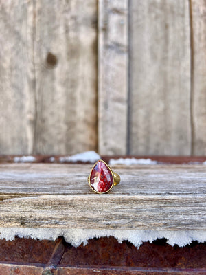 Red Agate & Gold Alchemia Adjustable Ring W5