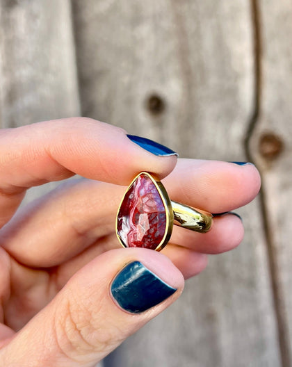 Red Agate & Gold Alchemia Adjustable Ring