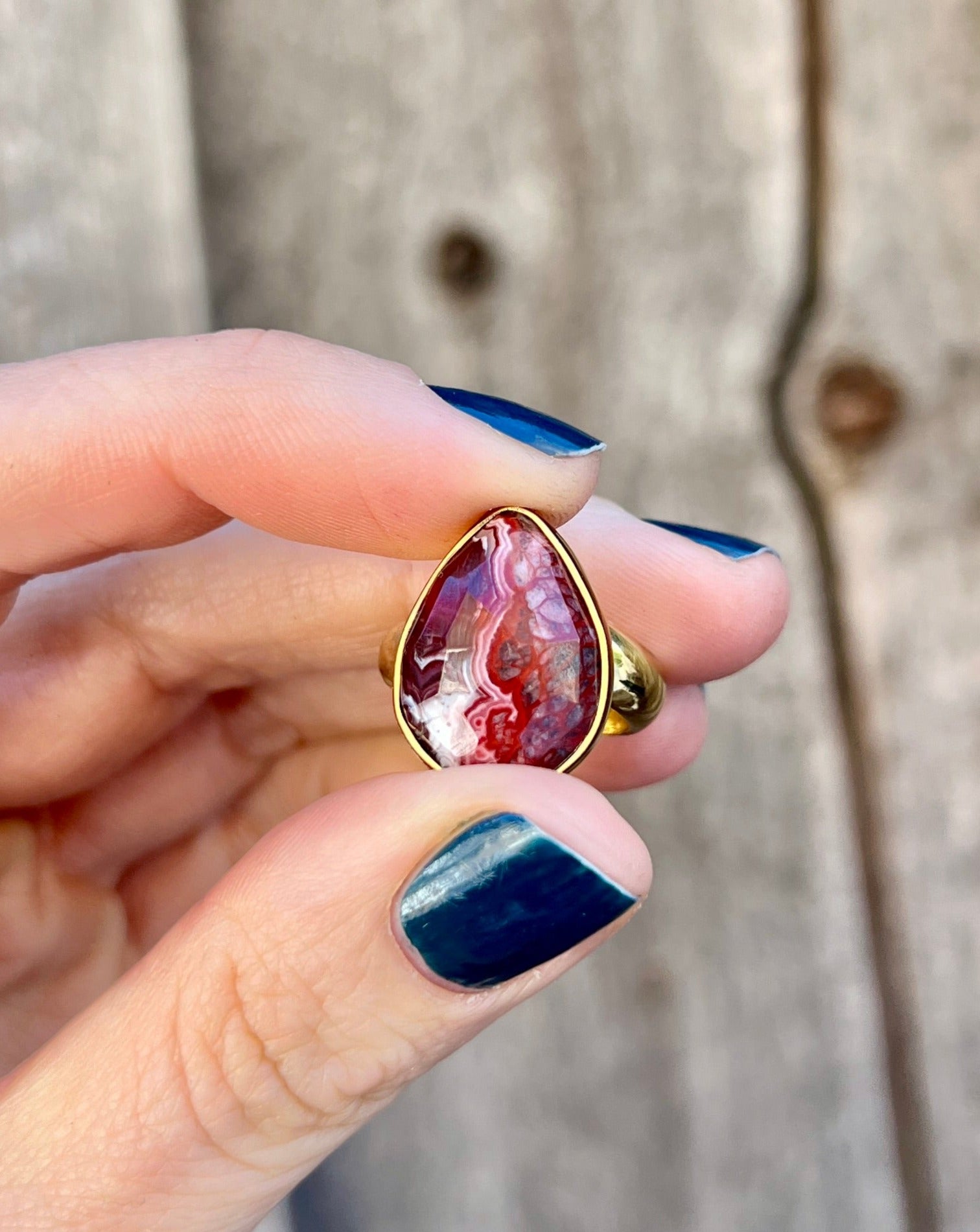 Red Agate & Gold Alchemia Adjustable Ring W5