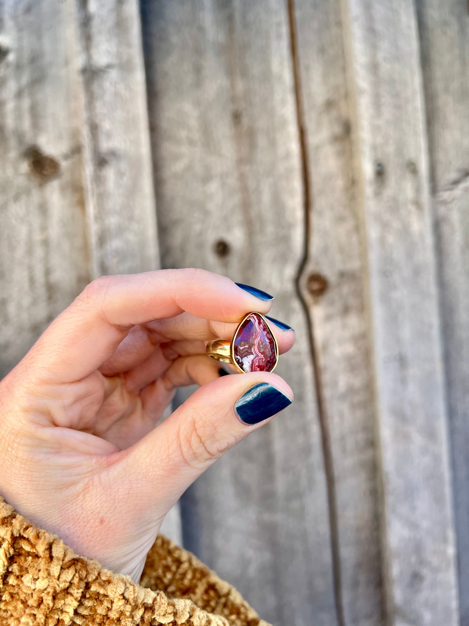 Red Agate & Gold Alchemia Adjustable Ring W5