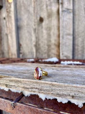 Red Agate & Gold Alchemia Adjustable Ring W6