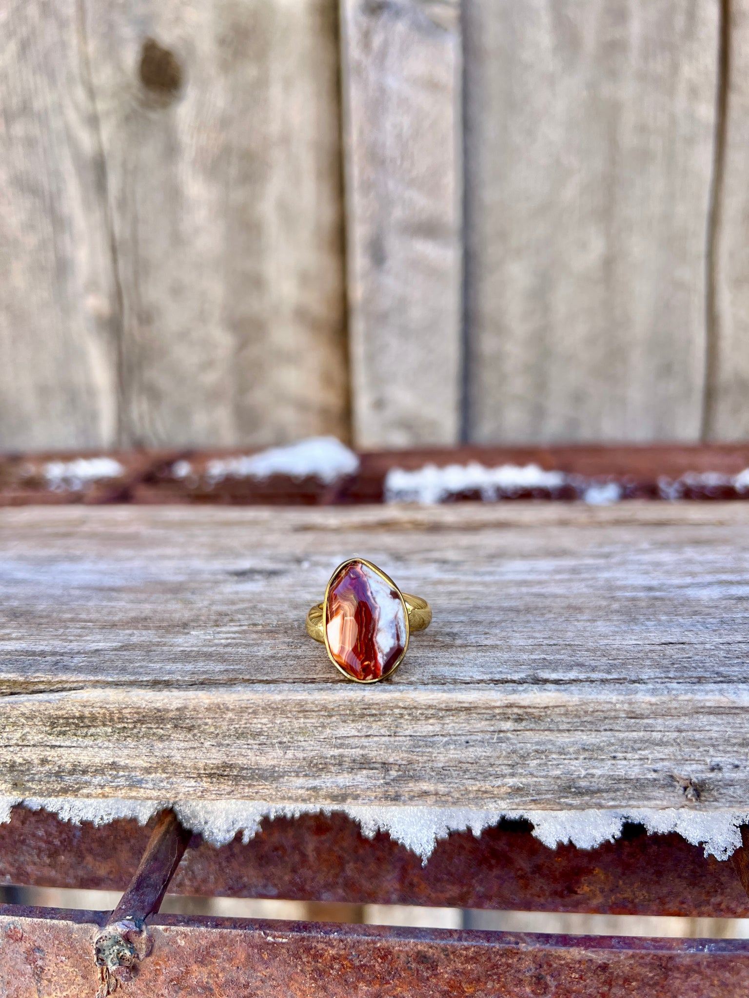 Red Agate & Gold Alchemia Adjustable Ring W6