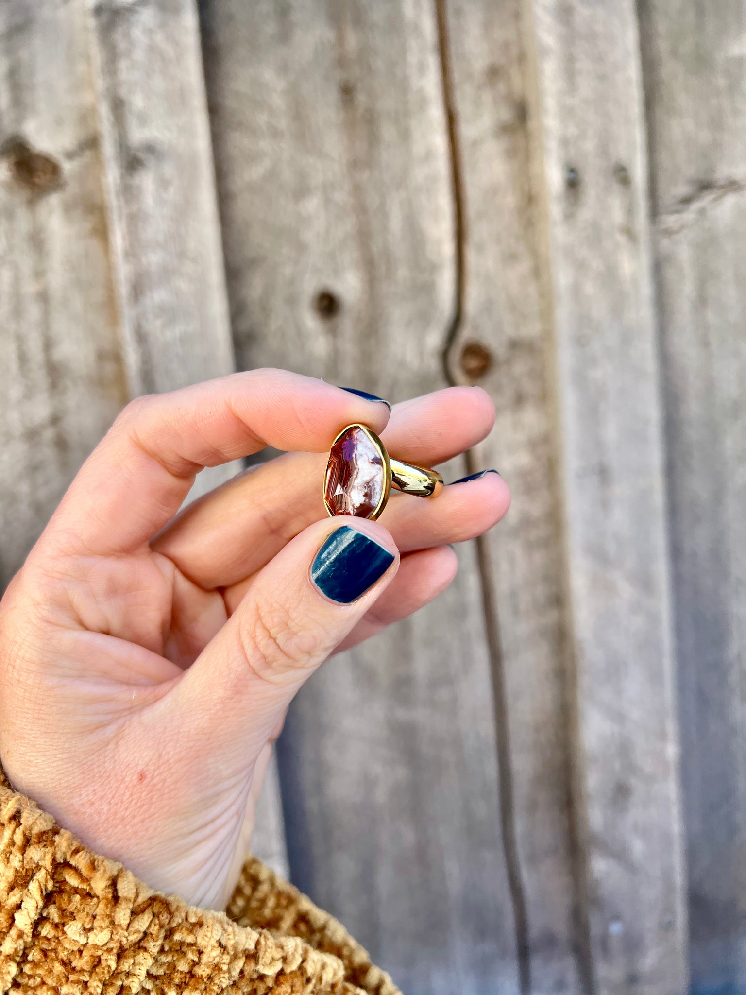 Red Agate & Gold Alchemia Adjustable Ring W6