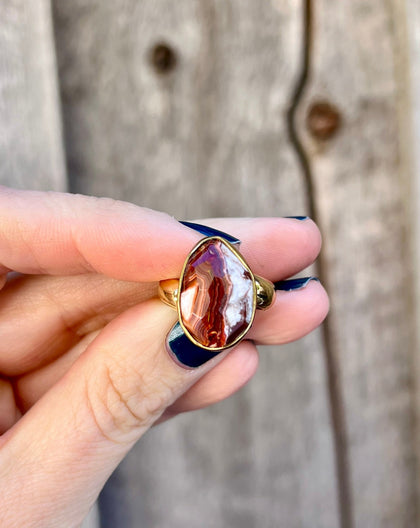 Red Agate & Gold Alchemia Adjustable Ring