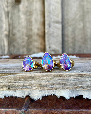 Purple Mojave Turquoise & Gold Alchemia Adjustable Ring W7