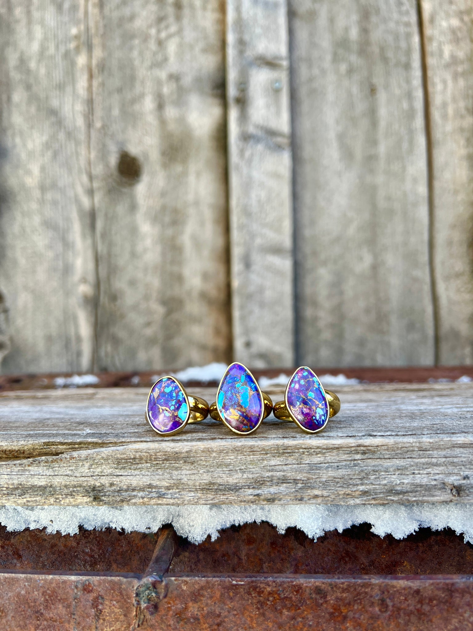 Purple Mojave Turquoise & Gold Alchemia Adjustable Ring W8