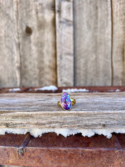 Purple Mojave Turquoise & Gold Alchemia Adjustable Ring