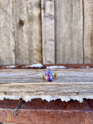 Purple Mojave Turquoise & Gold Alchemia Adjustable Ring W7