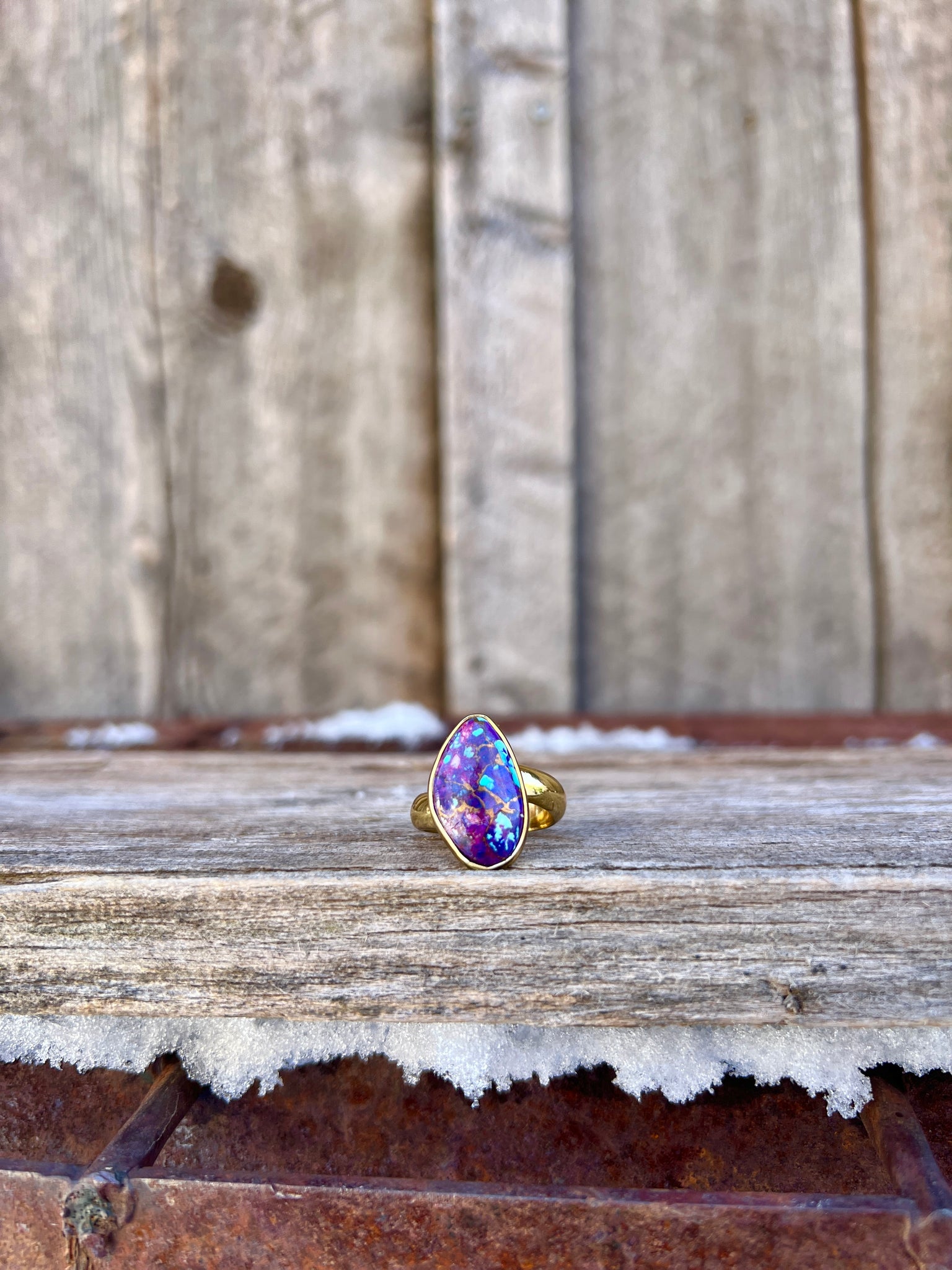 Purple Mojave Turquoise & Gold Alchemia Adjustable Ring W7