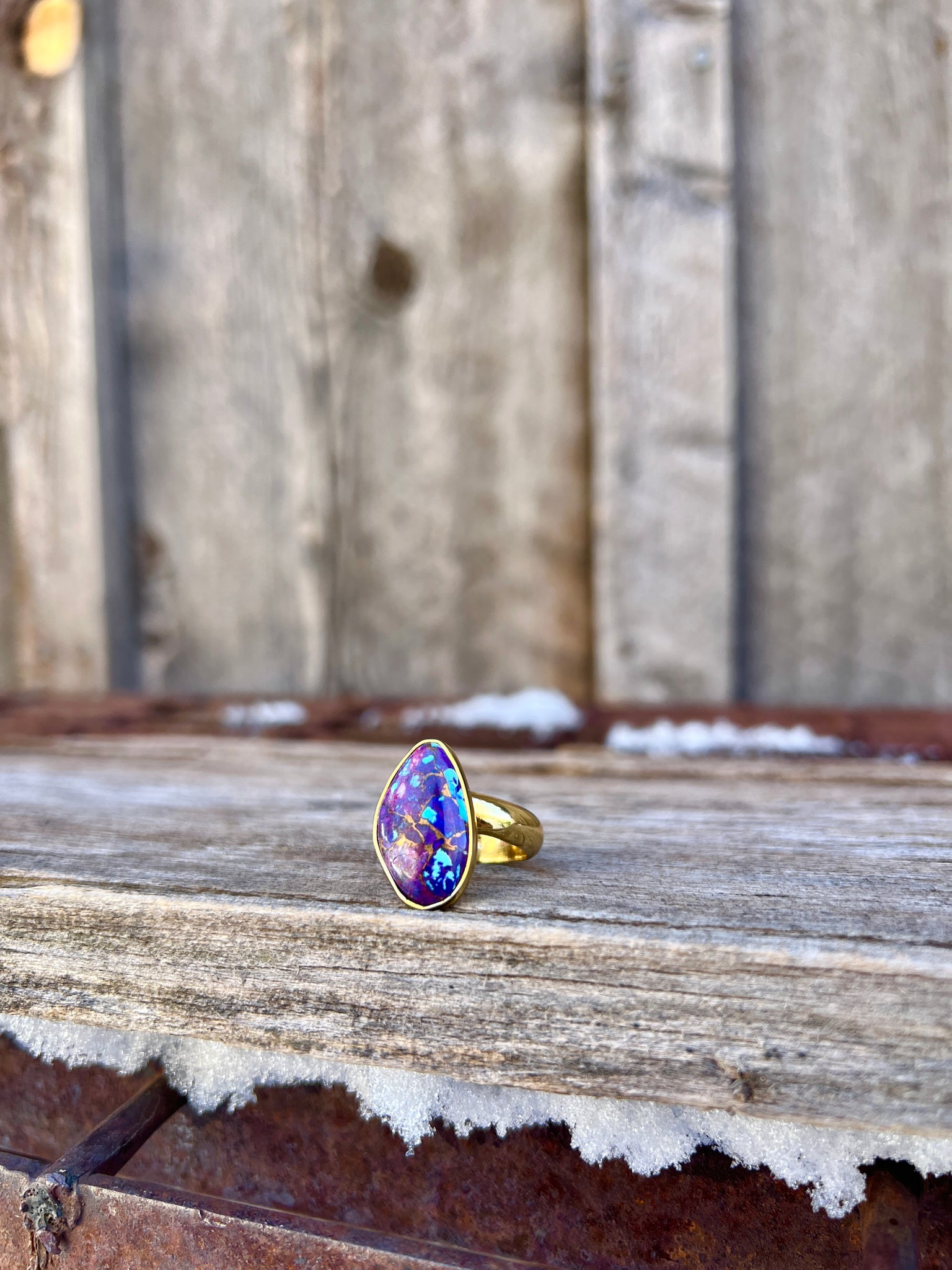 Purple Mojave Turquoise & Gold Alchemia Adjustable Ring W7