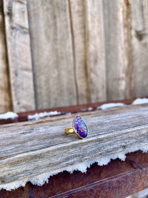 Purple Mojave Turquoise & Gold Alchemia Adjustable Ring W7