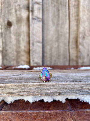 Purple Mojave Turquoise & Gold Alchemia Adjustable Ring W8