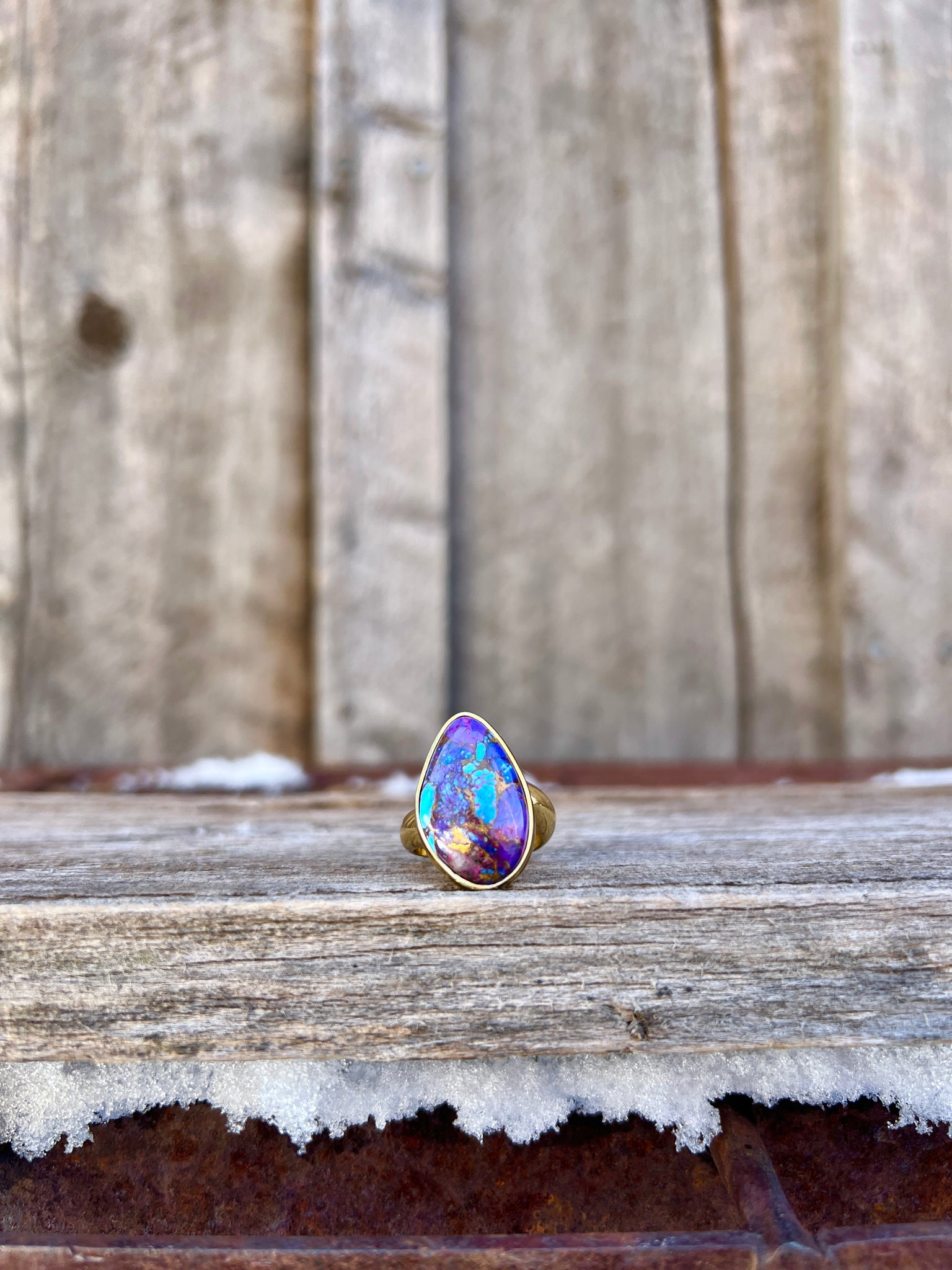 Purple Mojave Turquoise & Gold Alchemia Adjustable Ring W8