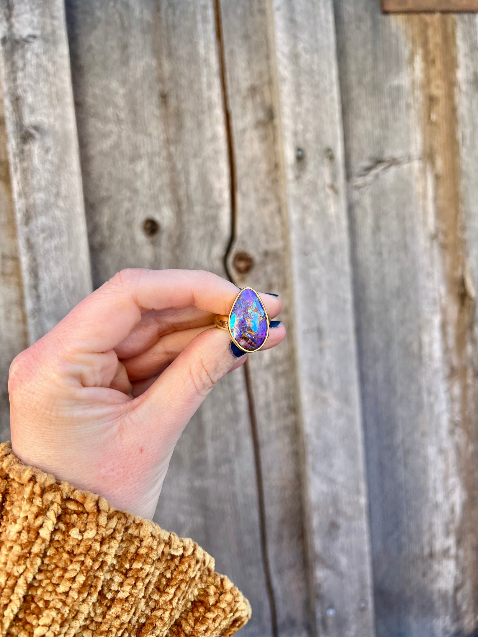 Purple Mojave Turquoise & Gold Alchemia Adjustable Ring W8