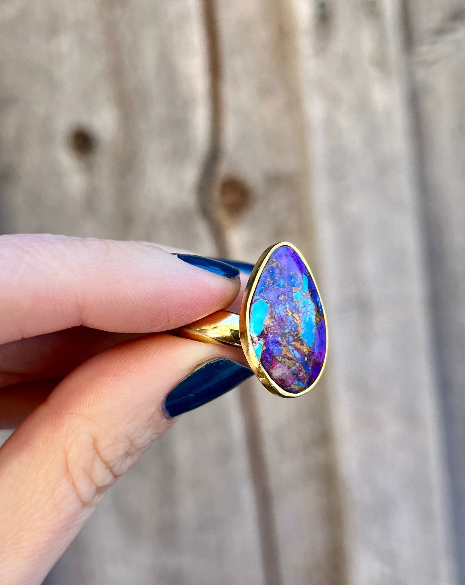 Purple Mojave Turquoise & Gold Alchemia Adjustable Ring W8