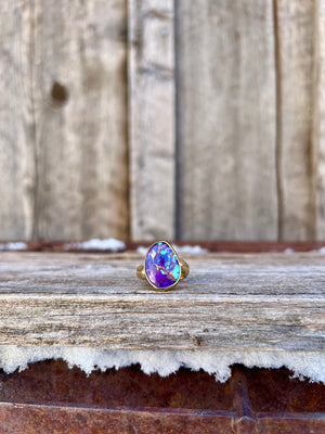 Purple Mojave Turquoise & Gold Alchemia Adjustable Ring W9