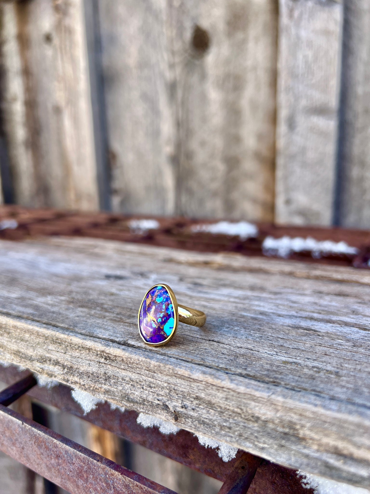 Purple Mojave Turquoise & Gold Alchemia Adjustable Ring W9