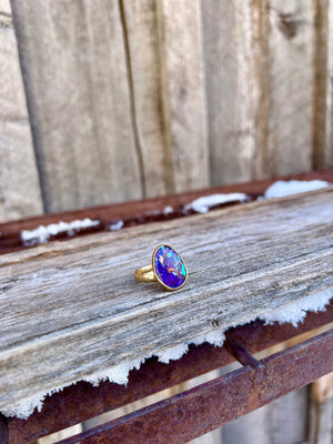 Purple Mojave Turquoise & Gold Alchemia Adjustable Ring W9