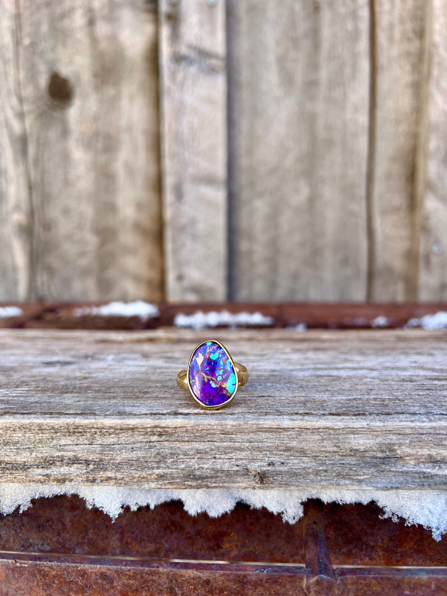 Purple Mojave Turquoise & Gold Alchemia Adjustable Ring W9