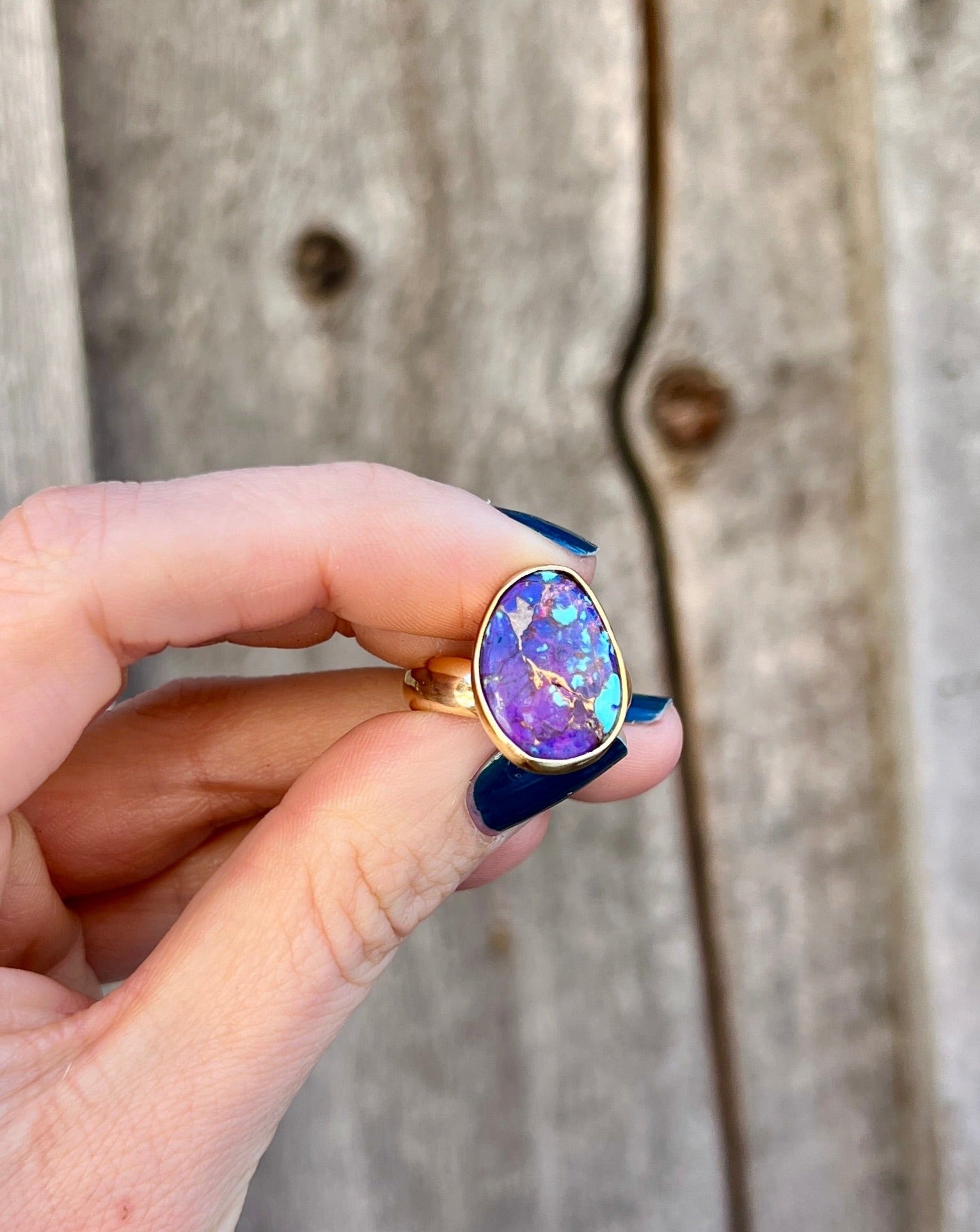 Purple Mojave Turquoise & Gold Alchemia Adjustable Ring W9