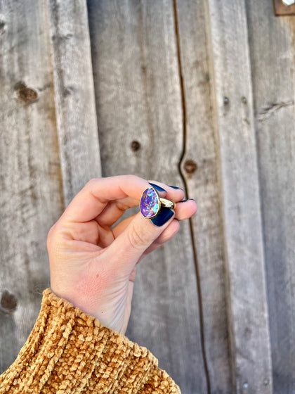Purple Mojave Turquoise & Gold Alchemia Adjustable Ring