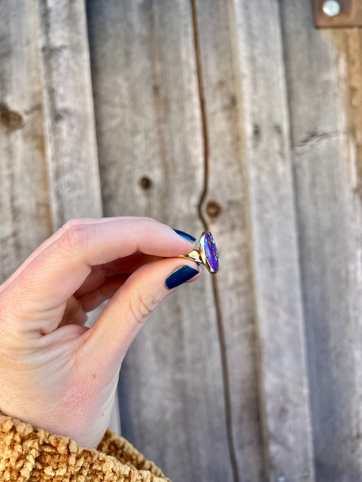 Purple Mojave Turquoise & Gold Alchemia Adjustable Ring W9