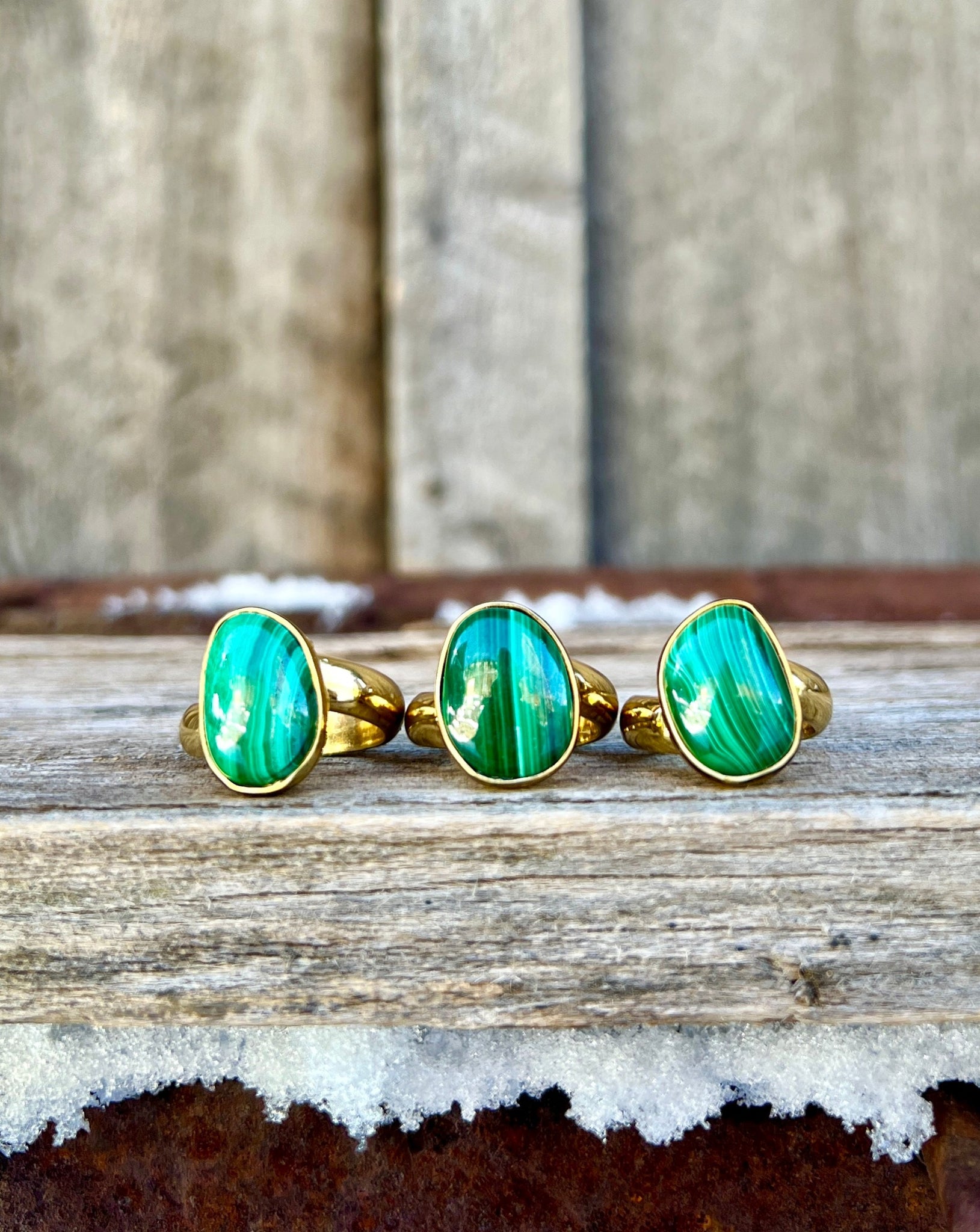 Malachite & Gold Alchemia Adjustable Ring W10