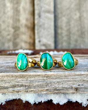 Malachite & Gold Alchemia Adjustable Ring W11