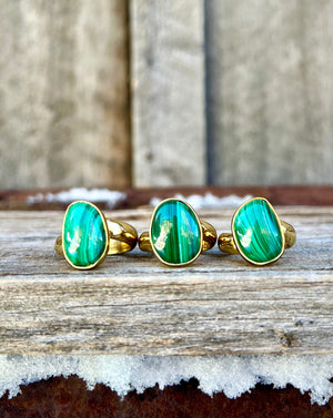 Malachite & Gold Alchemia Adjustable Ring W11