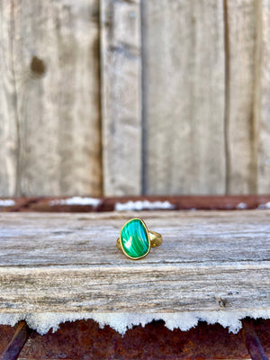 Malachite & Gold Alchemia Adjustable Ring W10