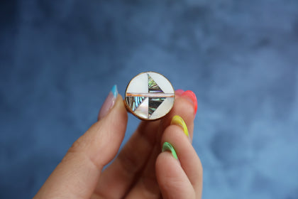 Coral, Mother of Pearl & Abalone Inlay Design Ring in Gold Alchemia Adjustable