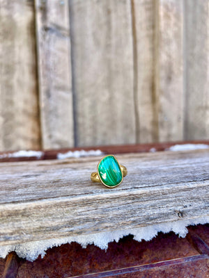 Malachite & Gold Alchemia Adjustable Ring W10