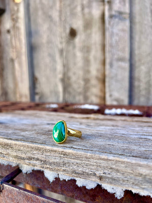 Malachite & Gold Alchemia Adjustable Ring W10