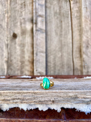 Malachite & Gold Alchemia Adjustable Ring W11