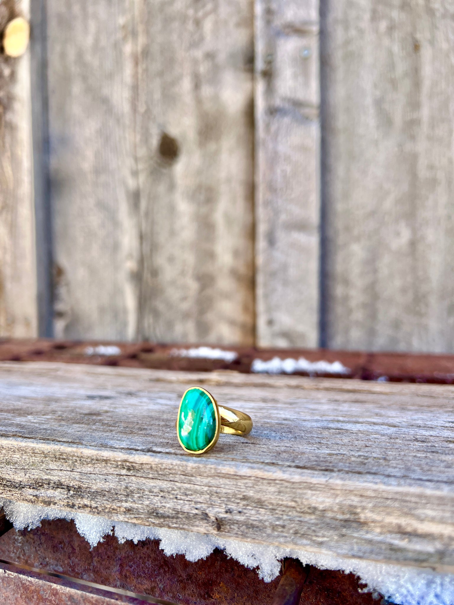 Malachite & Gold Alchemia Adjustable Ring W11