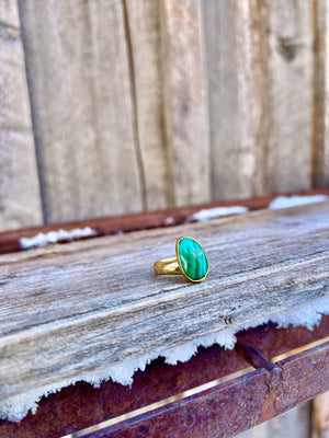 Malachite & Gold Alchemia Adjustable Ring W11