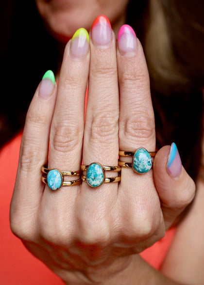 White Water Turquoise Adjustable Ring in Gold Alchemia