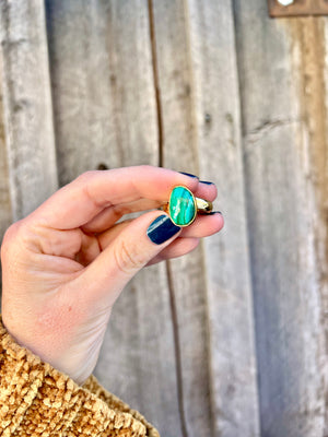 Malachite & Gold Alchemia Adjustable Ring W11