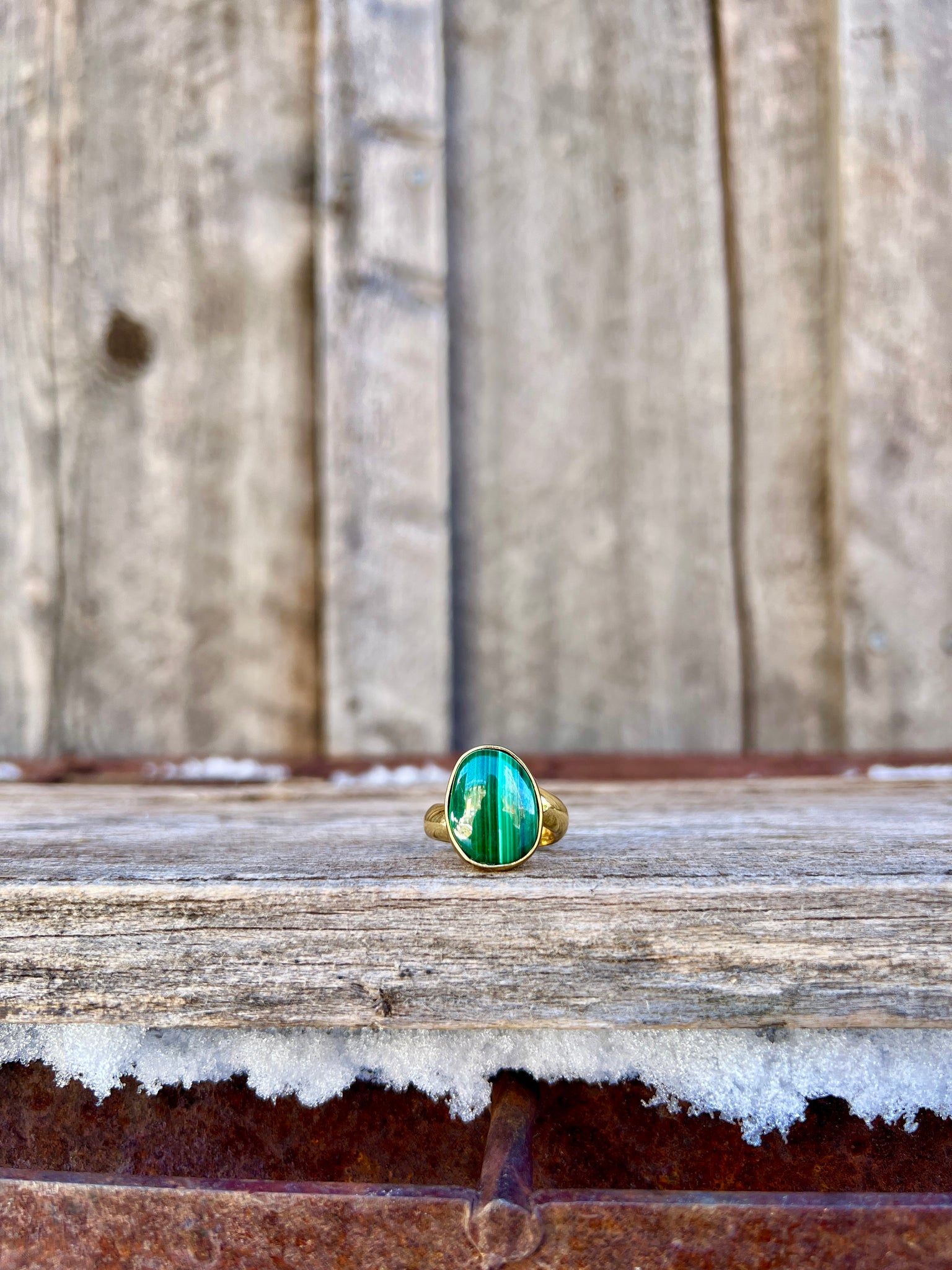 Malachite & Gold Alchemia Adjustable Ring W12