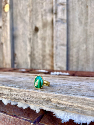 Malachite & Gold Alchemia Adjustable Ring W12