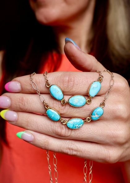 White Water Triple Turquoise Necklace with Gold Fill Chain