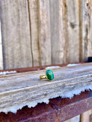 Malachite & Gold Alchemia Adjustable Ring W12