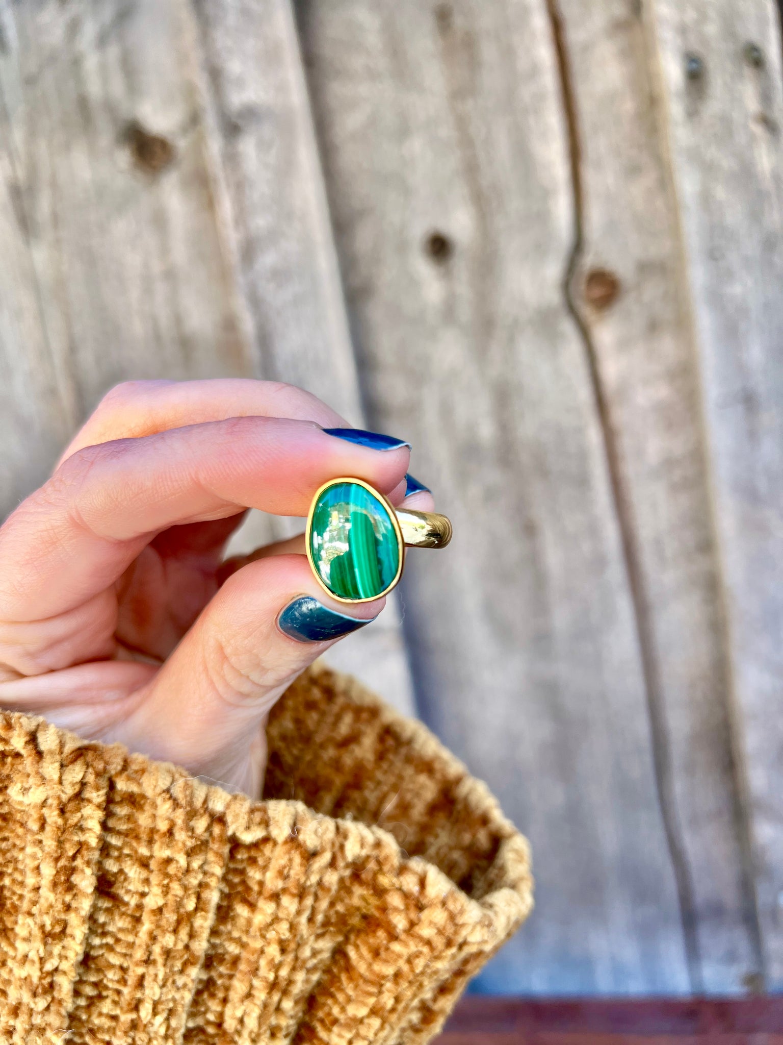 Malachite & Gold Alchemia Adjustable Ring W12