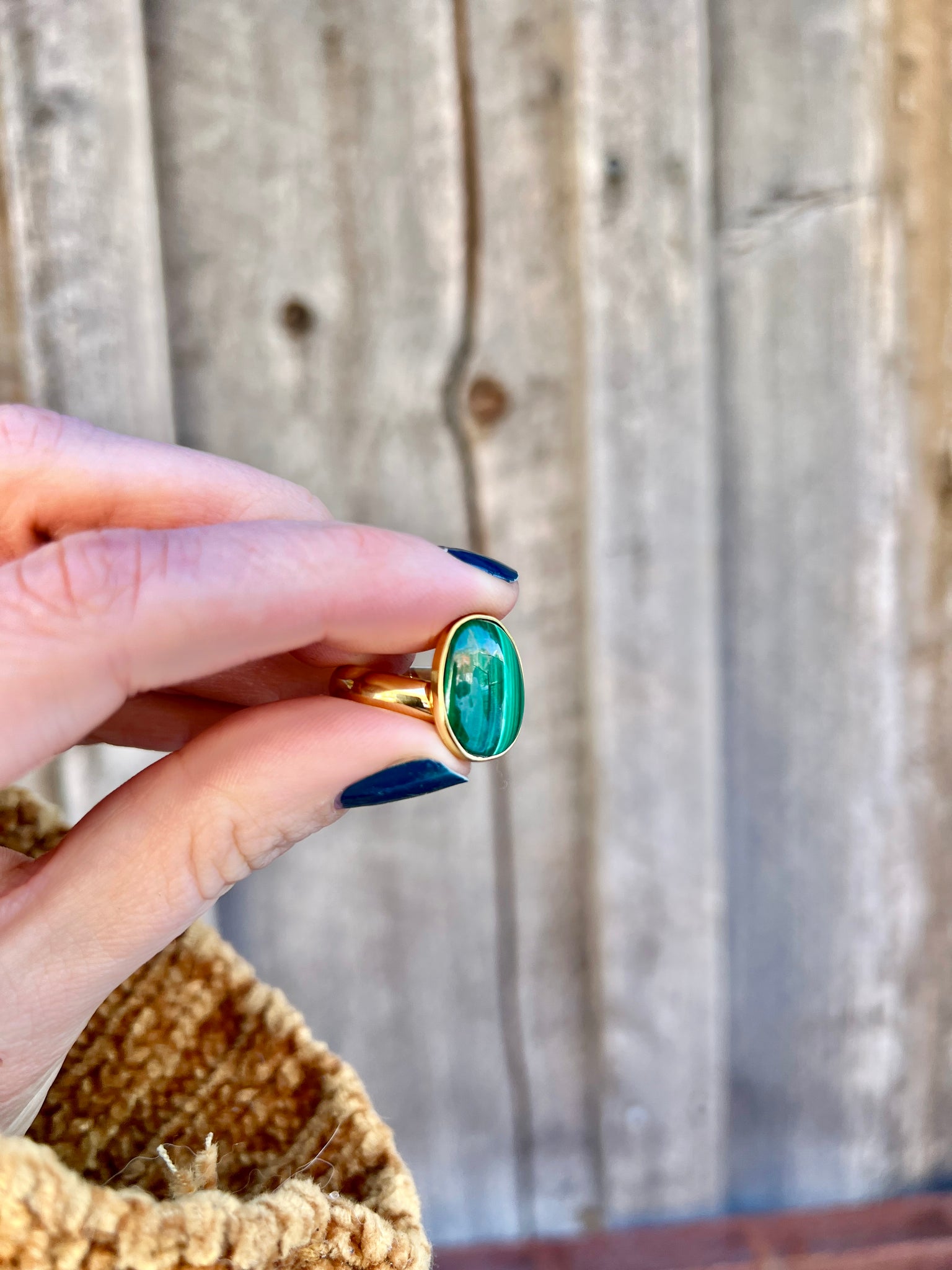 Malachite & Gold Alchemia Adjustable Ring W12