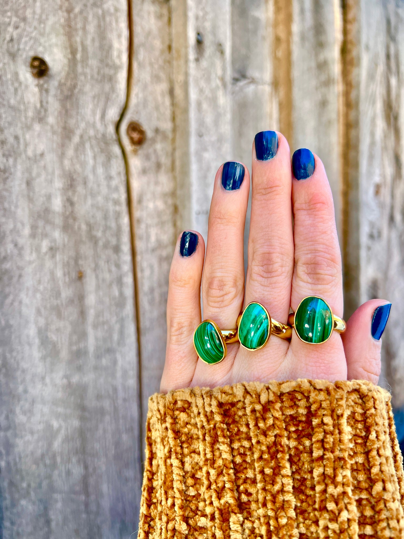 Malachite & Gold Alchemia Adjustable Ring W12