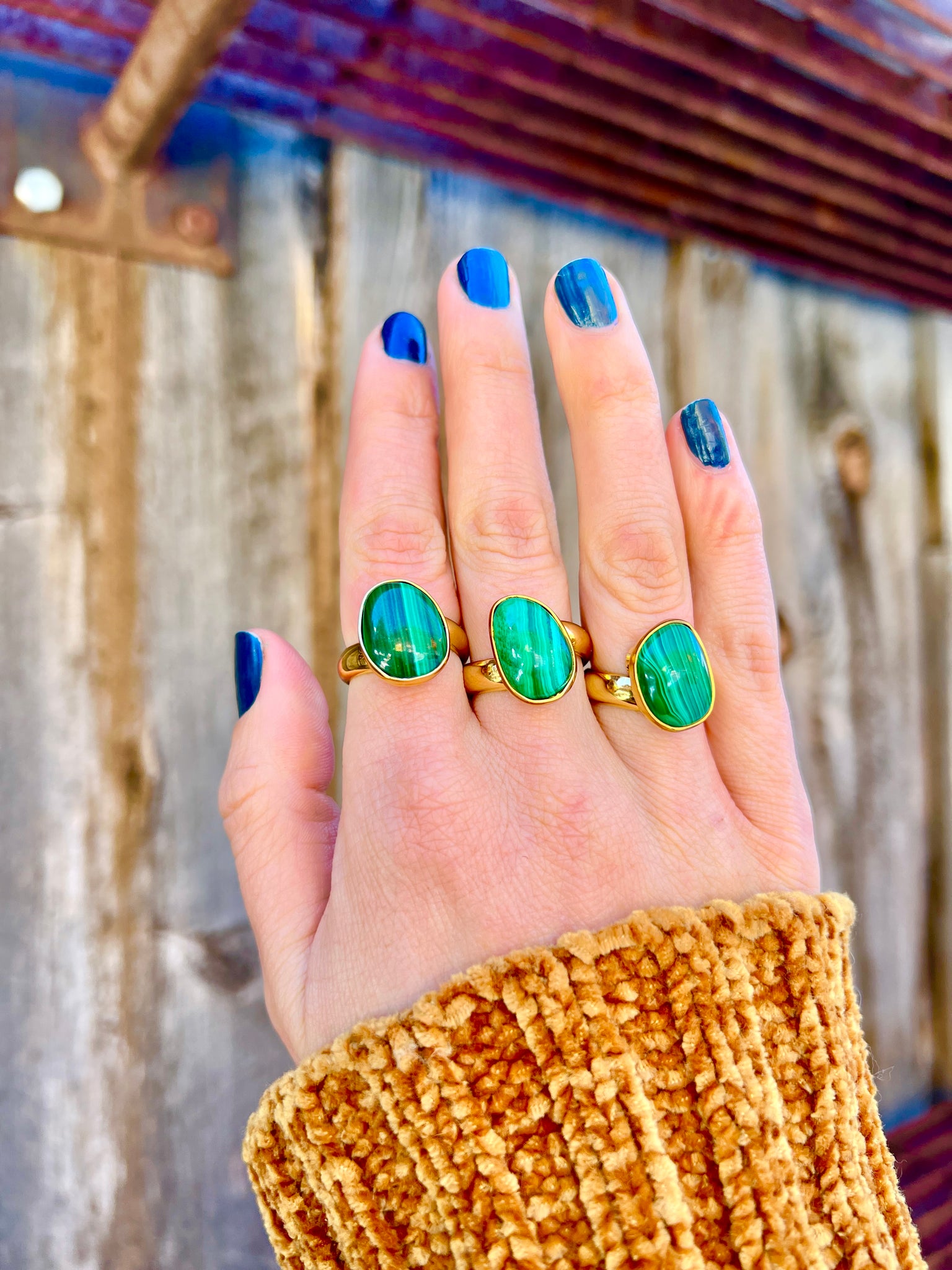 Malachite & Gold Alchemia Adjustable Ring W10