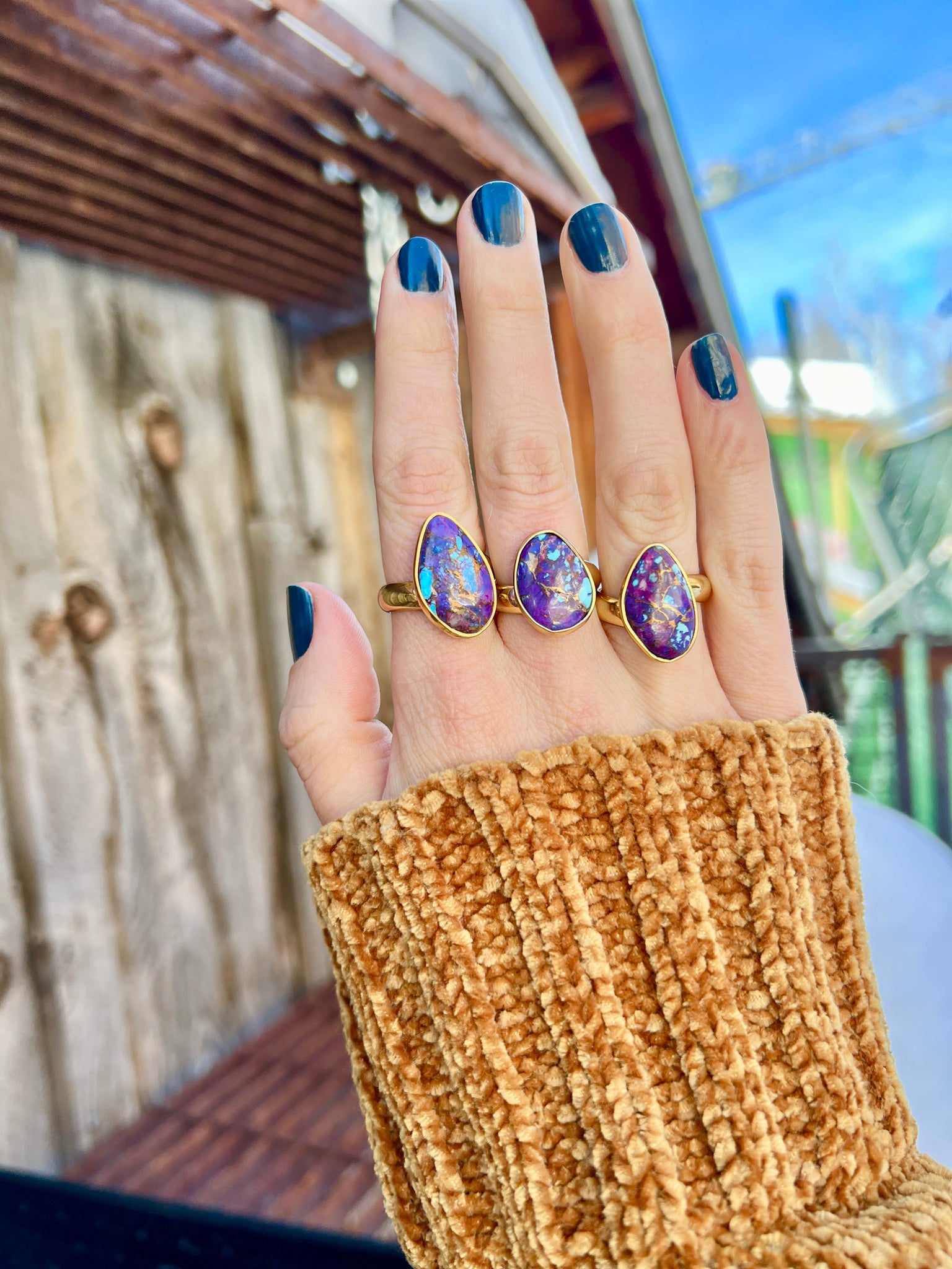 Purple Mojave Turquoise & Gold Alchemia Adjustable Ring W8